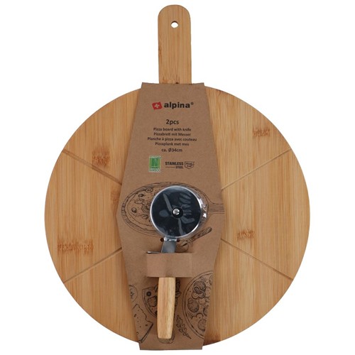 ALPINA Pizza Board Ø34cm With Knife - Brun