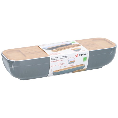 ALPINA Bread Box With Lid And Cutting Board - Gris
