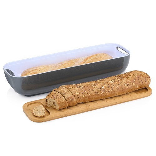 ALPINA Bread Box With Lid And Cutting Board - Gris