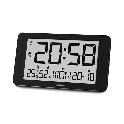 Hama "Cuba" Digital Wall Clock, Radio-Controlled Clock - Noir