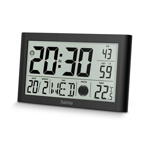 Hama "Martinique" Digital Wall Clock, Radio-Controlled - Noir