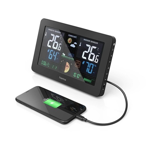 Hama "Premium" Weather Station with LED Colour Display - Noir