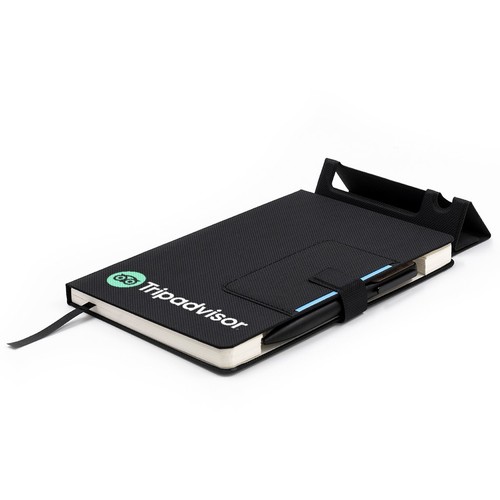 Notebook with Integrated Phone Stand & Pen Holder