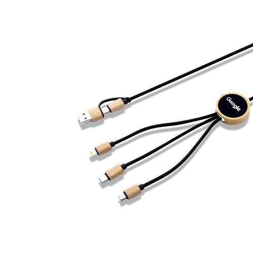 Bamboo 5-in-1 Charging Cable with Light-Up Logo Bamboo 5-in-1 Charging Cable with Light-Up Logo