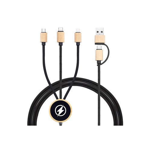 Bamboo 5-in-1 Charging Cable with Light-Up Logo Bamboo 5-in-1 Charging Cable with Light-Up Logo