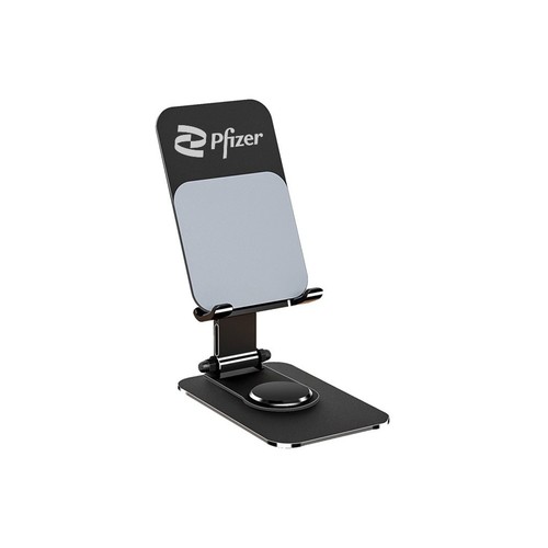Support de téléphone de bureau en métal pliable et rotatif à 360°, objet publicitaire personnalisé avec votre logo.