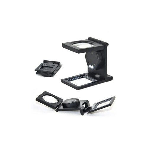 Loupe Métal Pliable 10X avec 2 LED et Échelle, objet publicitaire personnalisé avec votre logo.