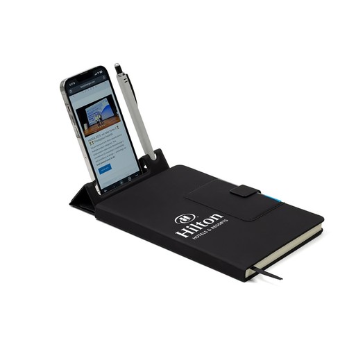Carnet de notes écologique avec support pour téléphone, objet publicitaire personnalisé avec votre logo.