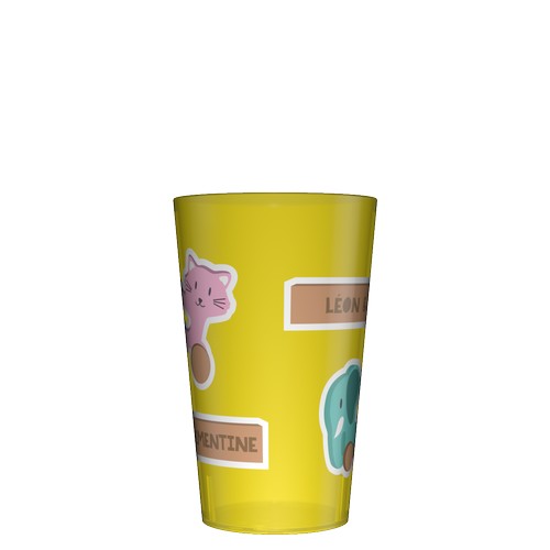 Personalised 25 cl yellow reusable plastic cup (Wobz base) - Digital printing
