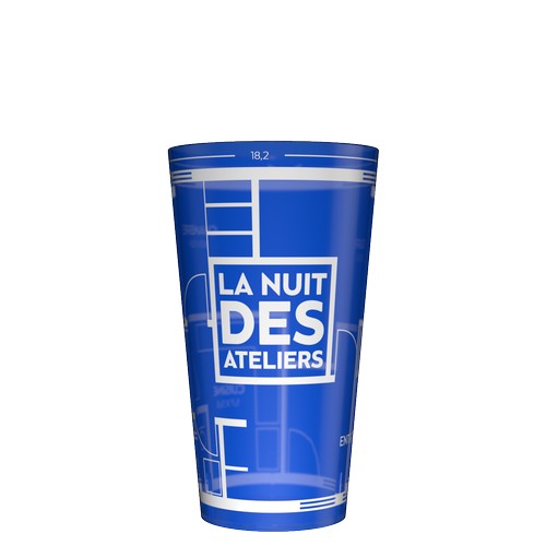 Personalised 25 cl blue reusable plastic cup (Wobz base) - Digital printing Personalised 25 cl blue reusable plastic cup (Wobz base) - Digital printing