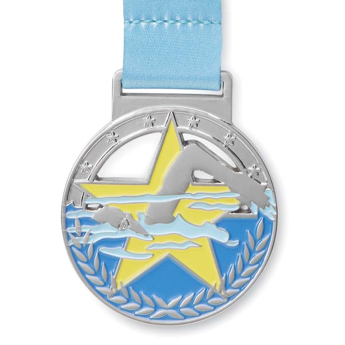 Médaille en alliage de zinc avec un émail doux et ruban en quadri cousu en V