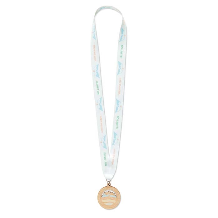 Médaille en bois de forme personnalisée et ruban en quadri cousu V
