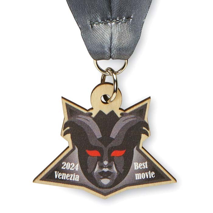Médaille en bois de forme personnalisée et ruban en quadri cousu V