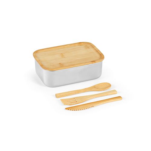 Boîte repas Warhol rInox 740 ml, couvercle et couverts en bambou