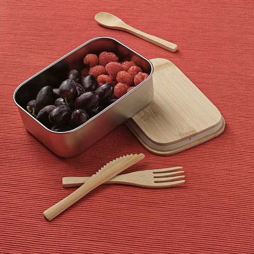 Boîte repas Warhol rInox 740 ml, couvercle et couverts en bambou - 4