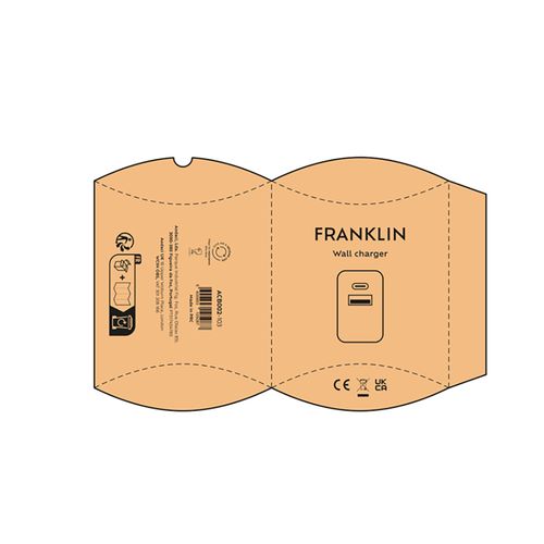 white Cargador Franklin de rABS, 20W. Con puertos USB-C y USB-A. Carga rápida.