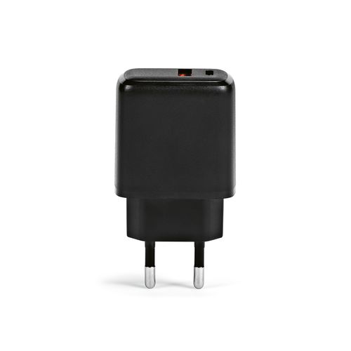 black Cargador Franklin de rABS, 20W. Con puertos USB-C y USB-A. Carga rápida.