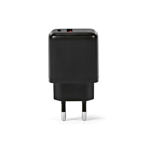 black Cargador Franklin de rABS, 20W. Con puertos USB-C y USB-A. Carga rápida.