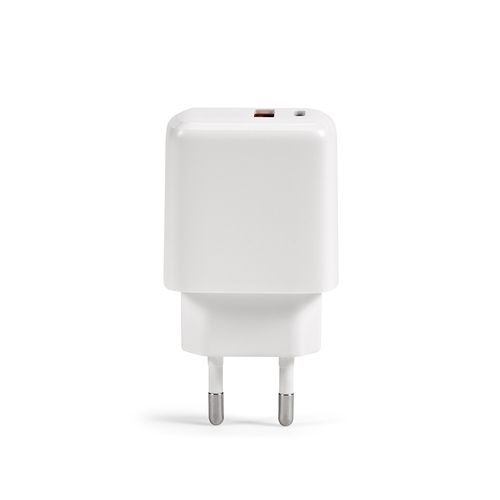 white Cargador Franklin de rABS, 20W. Con puertos USB-C y USB-A. Carga rápida.