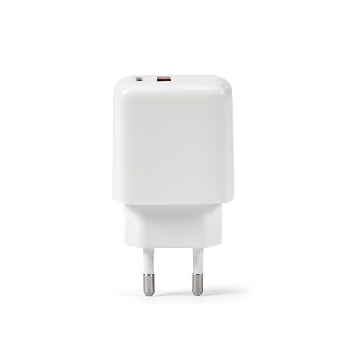 white Cargador Franklin de rABS, 20W. Con puertos USB-C y USB-A. Carga rápida.