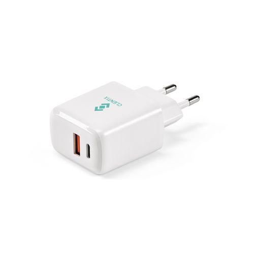 white Cargador Franklin de rABS, 20W. Con puertos USB-C y USB-A. Carga rápida.
