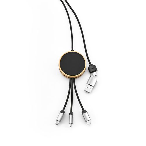 black Cable Feynman 5 en 1 de bambú y rPET. Logotipo retroiluminado.
