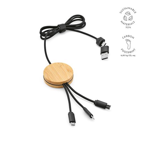 black Cable Feynman 5 en 1 de bambú y rPET. Logotipo retroiluminado.