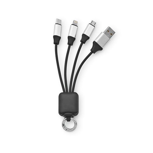 black Cable Sagan 4 en 1 de rTPR. Logotipo retroiluminado y argolla.