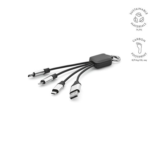 black Cable Sagan 4 en 1 de rTPR. Logotipo retroiluminado y argolla.