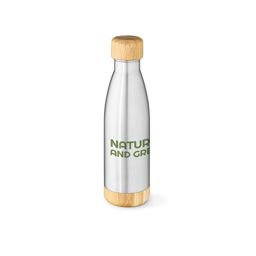 plateado Botella Rio Grande; rInox, bambú, 530 ml. Doble pared y hermética