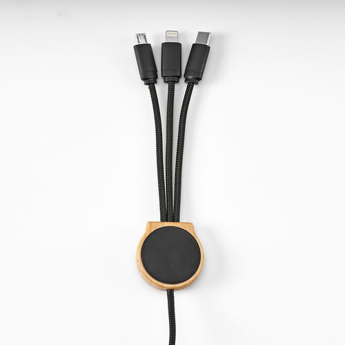 black Cable Asimov 5 en 1 de bambú y rPET. Logotipo retroiluminado.