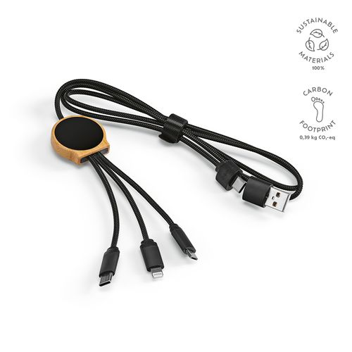 black Cable Asimov 5 en 1 de bambú y rPET. Logotipo retroiluminado.