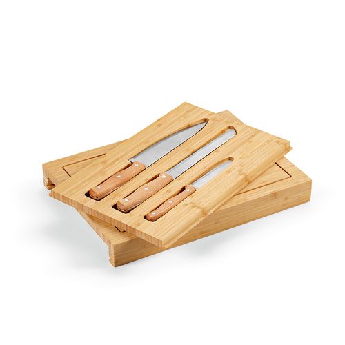 Planche à découper Brancusi en bambou avec couteaux de cuisine