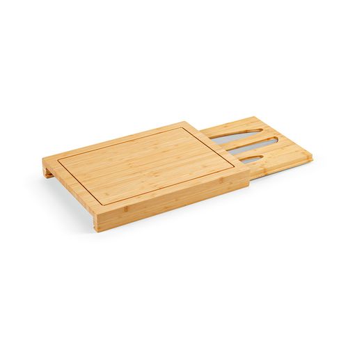 Planche à découper Brancusi en bambou avec couteaux de cuisine