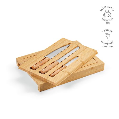 Planche à découper Brancusi en bambou avec couteaux de cuisine