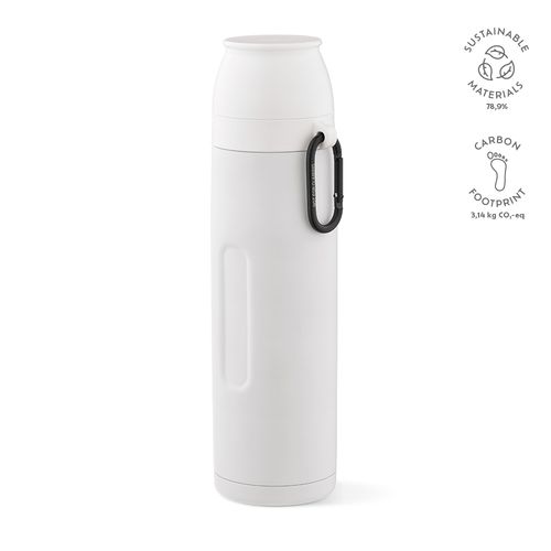 white Termo Flinders; de rInox, 1080 ml. Incluye 2 tazas y mosquetón