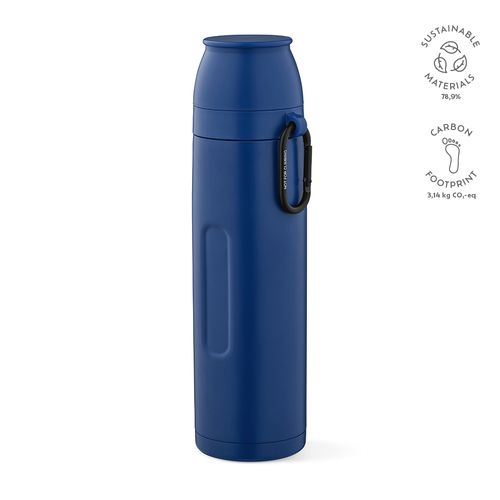 azul marino Termo Flinders; de rInox, 1080 ml. Incluye 2 tazas y mosquetón