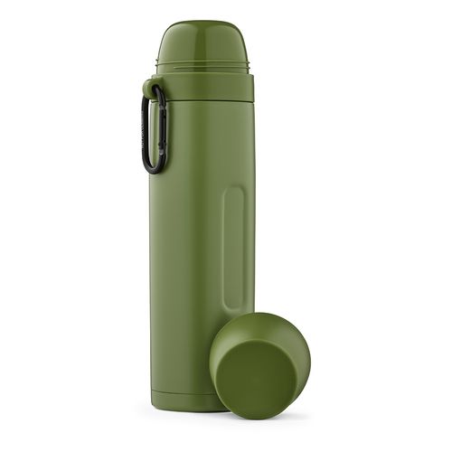 Termo Flinders;  de rInox,  1080 ml. Incluye 2 tazas y mosquetón