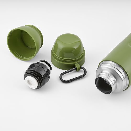 Termo Flinders;  de rInox,  1080 ml. Incluye 2 tazas y mosquetón