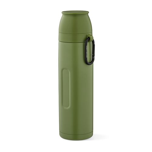 ejército verde Termo Flinders; de rInox, 1080 ml. Incluye 2 tazas y mosquetón