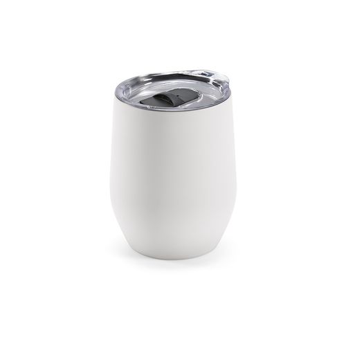 white Vaso de viaje Tigris; rInox de 320 ml. Doble pared con tapa
