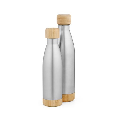 plateado Botella Congo; rInox y bambú, de 780 ml. Doble pared y hermética