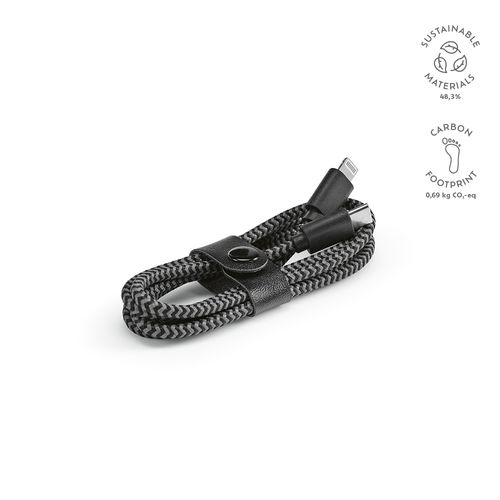 black Cable Ramanujan rPET. 1 m USB-C a Lightning. Carga rápida