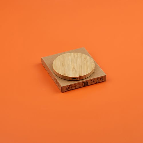 natural Cargador inalámbrico Kepler; de bambú, 15 W. Puerto USB-C