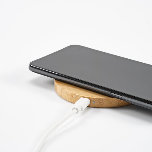 natural Cargador inalámbrico Kepler; de bambú, 15 W. Puerto USB-C