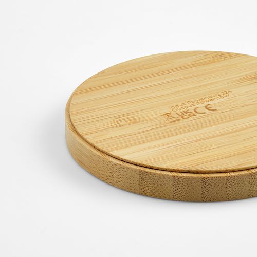 natural Cargador inalámbrico Kepler; de bambú, 15 W. Puerto USB-C