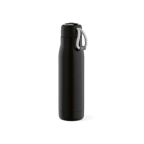black Botella Lena; rInox, 570 ml. Doble pared, hermética. Asa de rPet