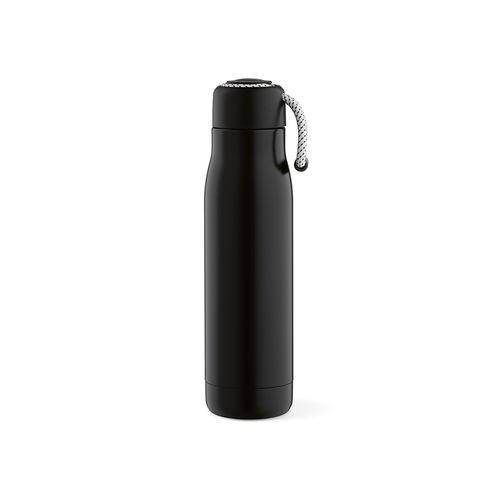 black Botella Lena; rInox, 570 ml. Doble pared, hermética. Asa de rPet