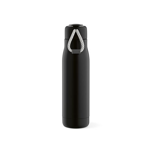 black Botella Lena; rInox, 570 ml. Doble pared, hermética. Asa de rPet