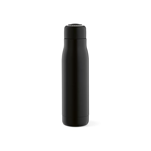 black Botella Lena; rInox, 570 ml. Doble pared, hermética. Asa de rPet